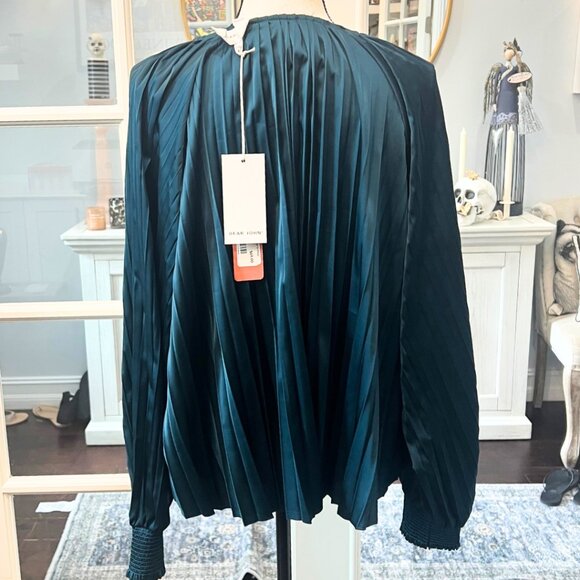 NWT Dear John Deep Teal Pleated Deletta Shirt Tie Front L XL - Picture 8 of 12